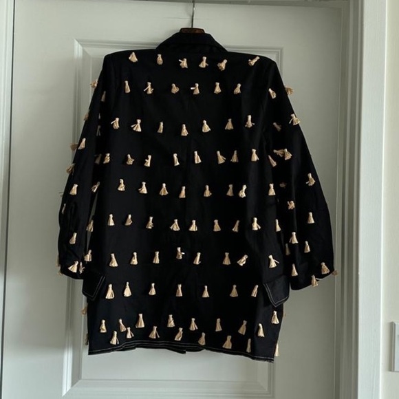 Farm Rio Black Raffia Fringed Blazer - Picture 7 of 9